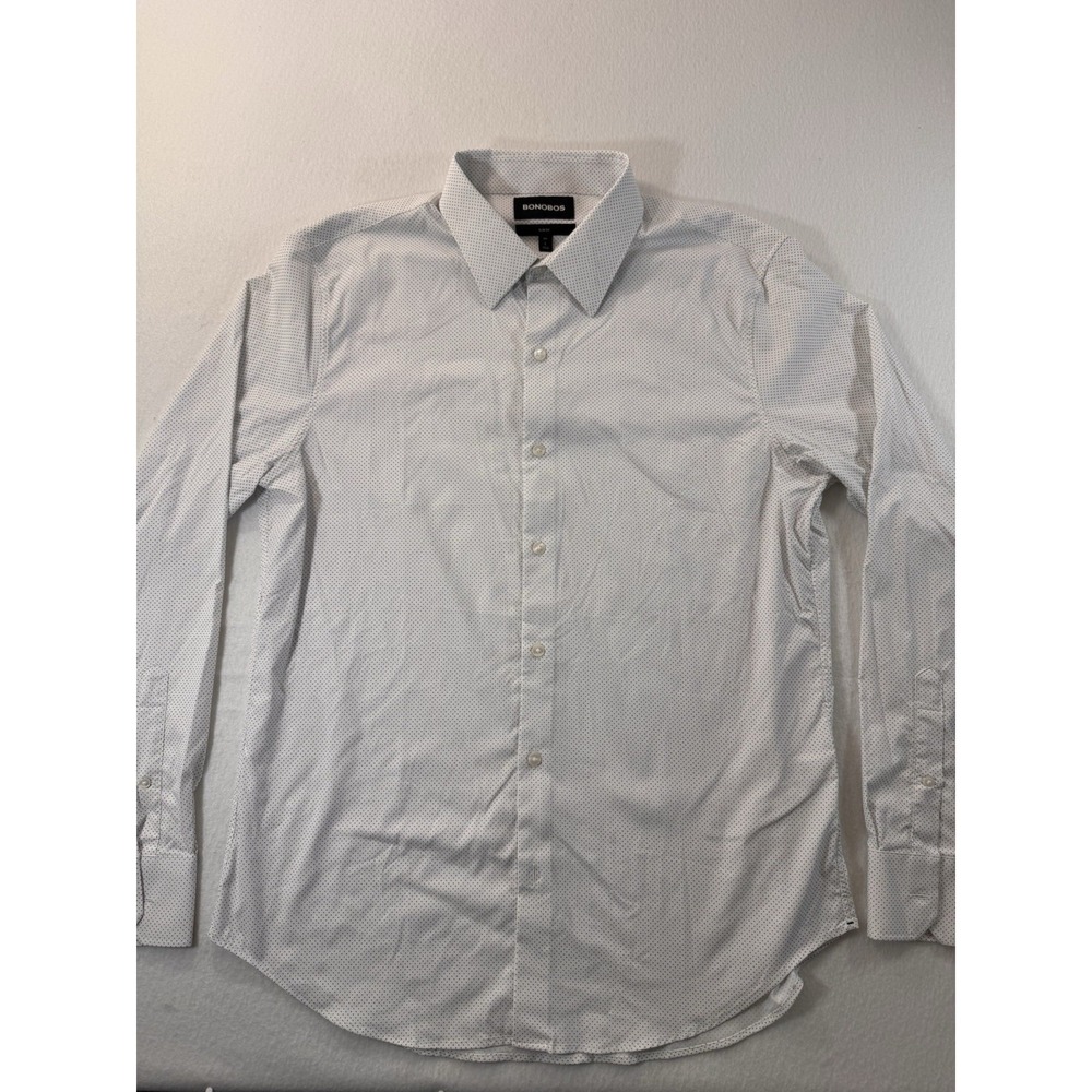Bonobos Slim Fit Mens Button Up Shirt L White Polkadot Nylon Casual Tech EUC